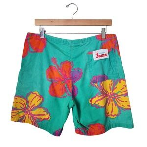 JAMS 80s Surf Line Hawaiian Floral Shorts Tropical Vintage Surfcore